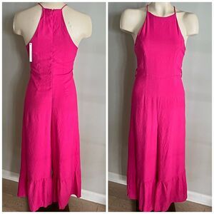 DO+BE Hot Pink Halter Wide Leg Jumpsuit Size S Sleeveless Open Back Party Chic